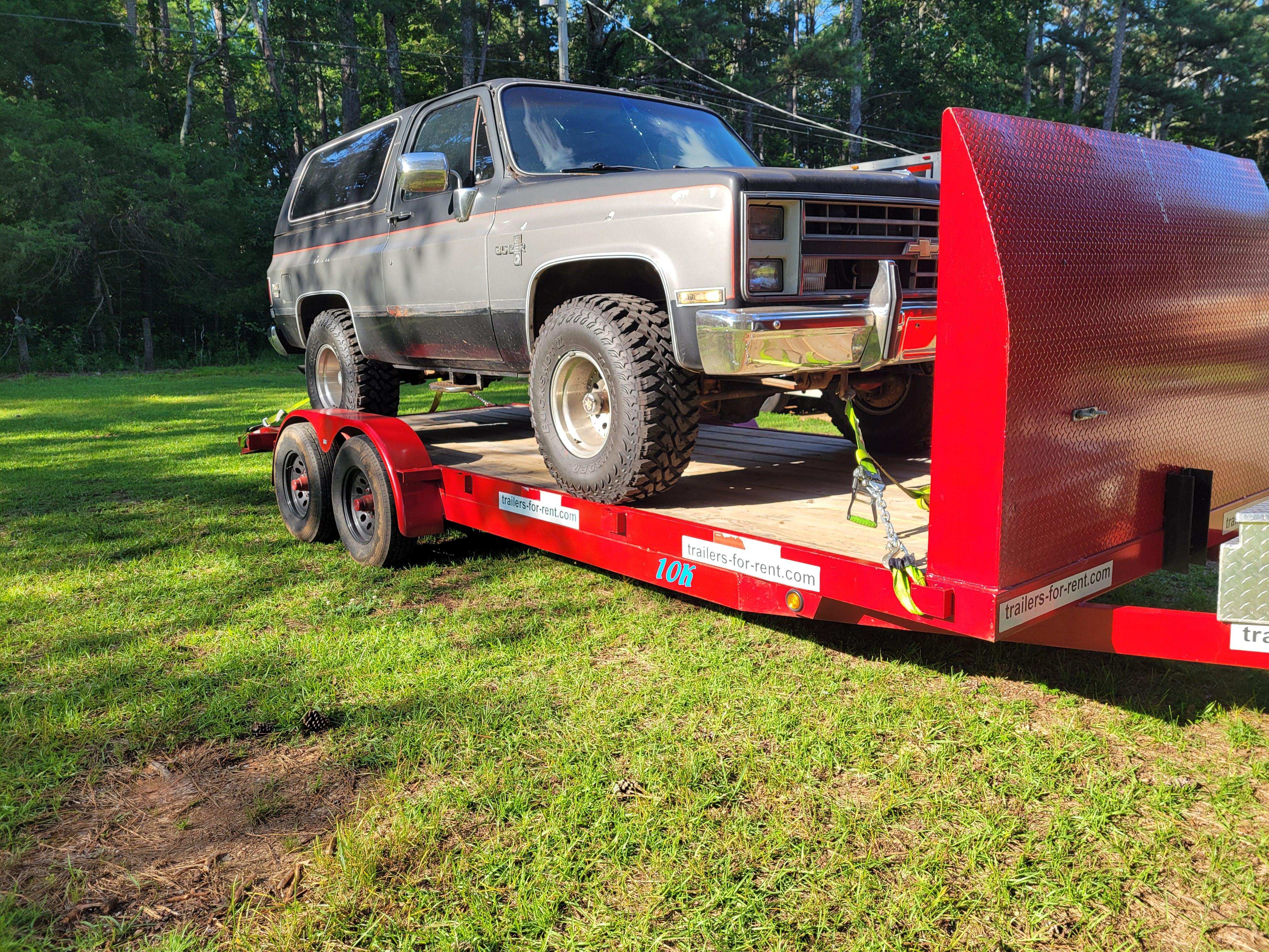 20' bulkhead car hauler trailer rental in Madison, AL, Big Red - photo 1 of 2025 20ft Car/Equipment Hauler with Bulkhead